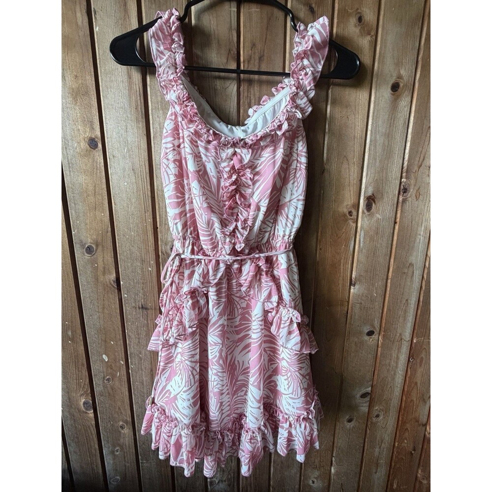 Indikah by Angel Biba Sail Away Off Shoulder Frill Tropical Print Dress NWT AU 8